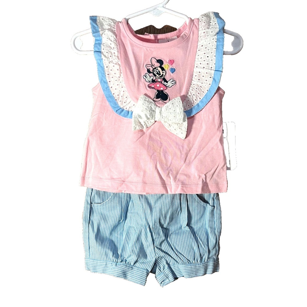Disney Baby Minnie Mouse Girls Two Sets Shirt &‎ Shorts Size 6-9M New